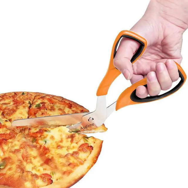 Alt view image 2 of 7 - Asdirne Pizza Scissors, Pizza Cutter with Food Grade Sharp Stainless Steel Blade and Soft Handle, Multifunctional Kitchen Scissors, 27 cm, Black/Orange