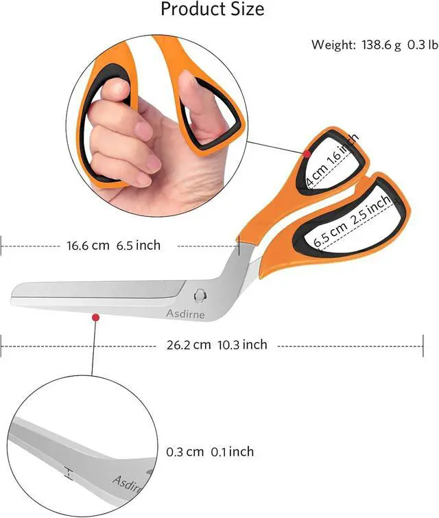 Alt view image 4 of 7 - Asdirne Pizza Scissors, Pizza Cutter with Food Grade Sharp Stainless Steel Blade and Soft Handle, Multifunctional Kitchen Scissors, 27 cm, Black/Orange