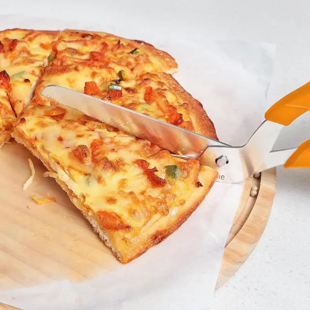 Alt view image 5 of 7 - Asdirne Pizza Scissors, Pizza Cutter with Food Grade Sharp Stainless Steel Blade and Soft Handle, Multifunctional Kitchen Scissors, 27 cm, Black/Orange