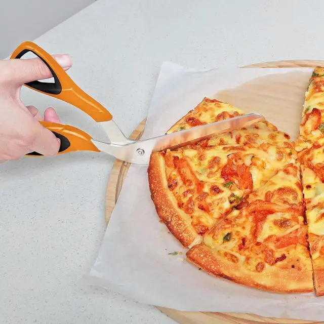 Alt view image 6 of 7 - Asdirne Pizza Scissors, Pizza Cutter with Food Grade Sharp Stainless Steel Blade and Soft Handle, Multifunctional Kitchen Scissors, 27 cm, Black/Orange