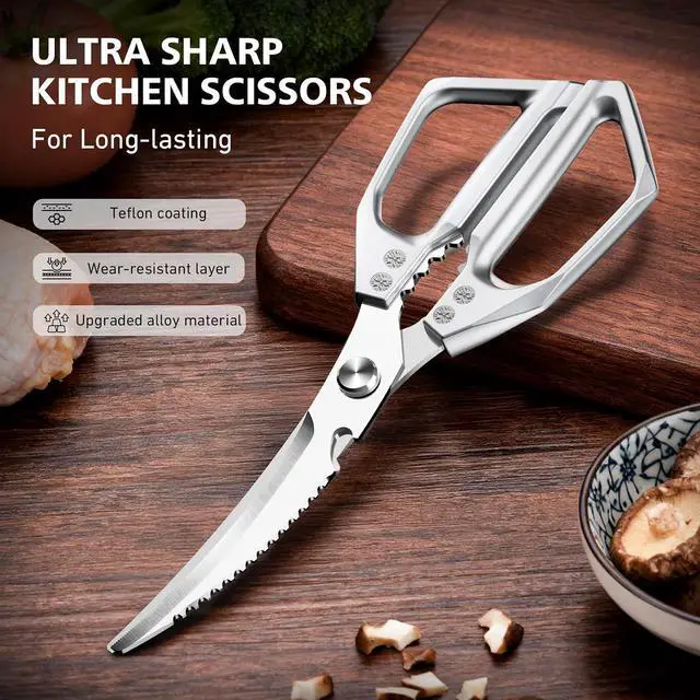 Alt view image 3 of 7 - BALUCA Heavy Duty Kitchen Scissors All Purpose - Professional Stainless Steel Japanese Kitchen Shears for Food, Chicken Bones & Turkey | Dishwasher Safe, Sharp Meat & Poultry Scissors (Modern)