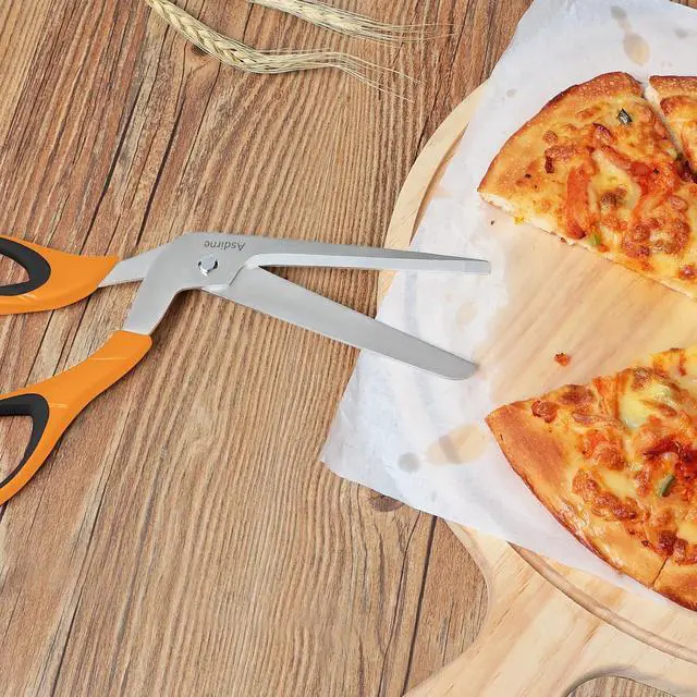 Alt view image 7 of 7 - Asdirne Pizza Scissors, Pizza Cutter with Food Grade Sharp Stainless Steel Blade and Soft Handle, Multifunctional Kitchen Scissors, 27 cm, Black/Orange
