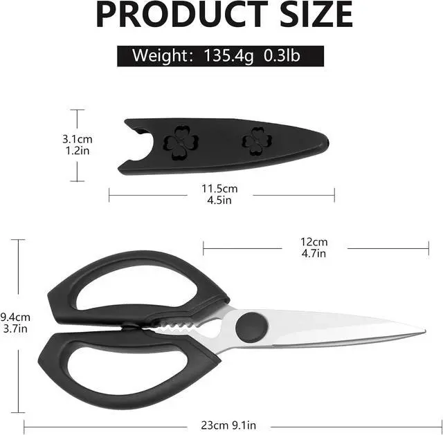 Alt view image 3 of 7 - Kitchen Scissors, Heavy Duty Kitchen Shears with Sharp Stainless Steel Blades, Dishwasher Safe Cooking Scissors for Cutting Meat, Fish, Vegetables, Black