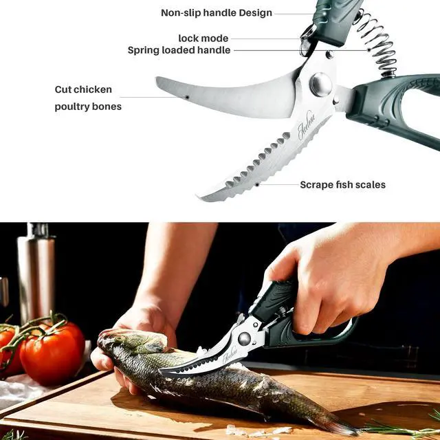 Alt view image 2 of 7 - Acelone Poultry Shears - Heavy Duty Kitchen Chicken Shears With Anti-Slip Handle & Safety Lock - Poultry Scissors for Meat, Game, Chicken, Bone, Poultry & More - Spring Loaded.
