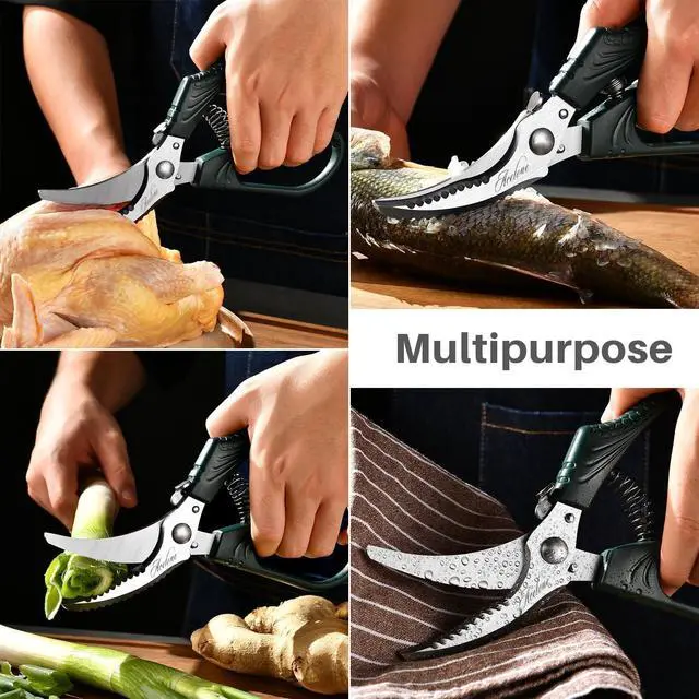 Alt view image 3 of 7 - Acelone Poultry Shears - Heavy Duty Kitchen Chicken Shears With Anti-Slip Handle & Safety Lock - Poultry Scissors for Meat, Game, Chicken, Bone, Poultry & More - Spring Loaded.