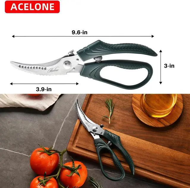 Alt view image 5 of 7 - Acelone Poultry Shears - Heavy Duty Kitchen Chicken Shears With Anti-Slip Handle & Safety Lock - Poultry Scissors for Meat, Game, Chicken, Bone, Poultry & More - Spring Loaded.