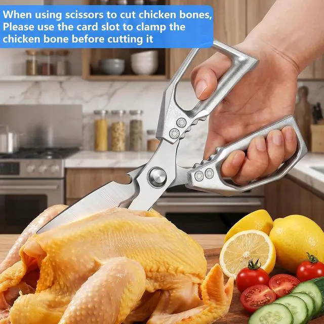 Alt view image 4 of 6 - Heavy Duty Kitchen Scissors, Stainless Steel | Sharp Meat Scissors Dishwasher Safe, All-Purpose Food Shears - Sharp Cooking Scissors for Poultry, Silver
