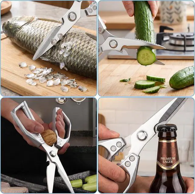 Alt view image 5 of 6 - Heavy Duty Kitchen Scissors, Stainless Steel | Sharp Meat Scissors Dishwasher Safe, All-Purpose Food Shears - Sharp Cooking Scissors for Poultry, Silver
