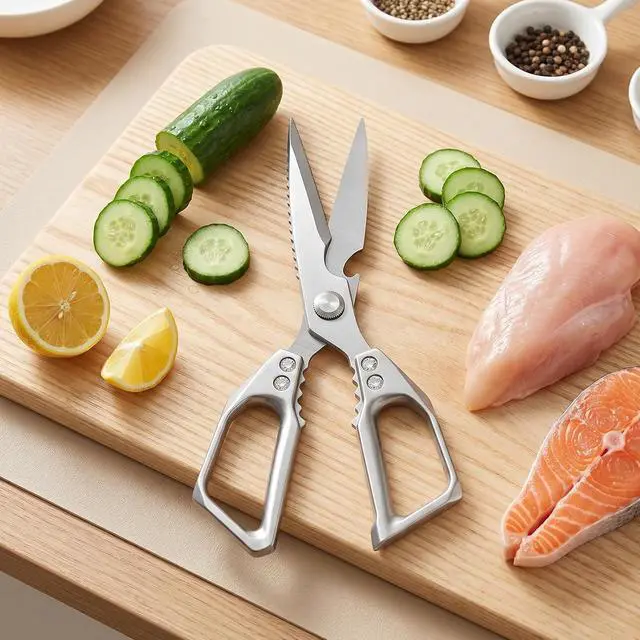 Alt view image 6 of 6 - Heavy Duty Kitchen Scissors, Stainless Steel | Sharp Meat Scissors Dishwasher Safe, All-Purpose Food Shears - Sharp Cooking Scissors for Poultry, Silver