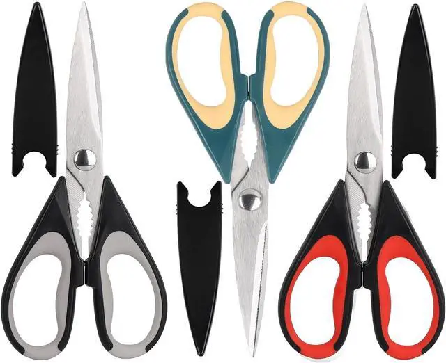 Main image of 3 Pcs Stainless Steel Kitchen Scissors, 8.74 Inch Heavy Duty All Purpose Shears with Protective Sheath (black grey + black red + dark green)