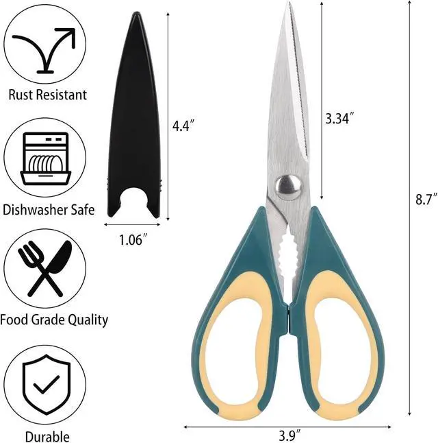Alt view image 2 of 6 - 3 Pcs Stainless Steel Kitchen Scissors, 8.74 Inch Heavy Duty All Purpose Shears with Protective Sheath (black grey + black red + dark green)