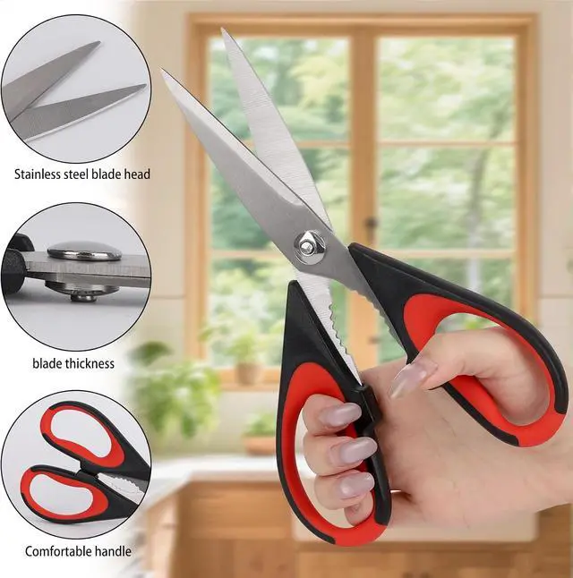Alt view image 3 of 6 - 3 Pcs Stainless Steel Kitchen Scissors, 8.74 Inch Heavy Duty All Purpose Shears with Protective Sheath (black grey + black red + dark green)