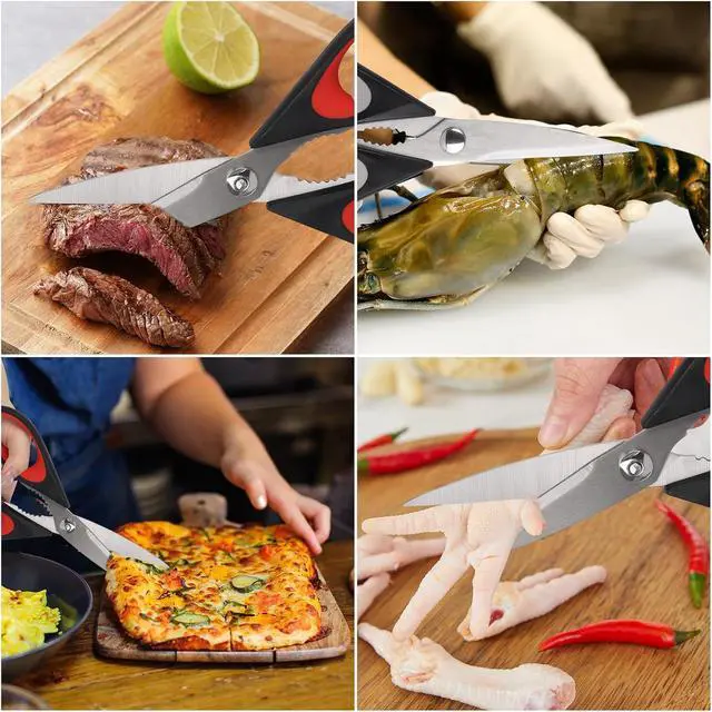 Alt view image 5 of 6 - 3 Pcs Stainless Steel Kitchen Scissors, 8.74 Inch Heavy Duty All Purpose Shears with Protective Sheath (black grey + black red + dark green)