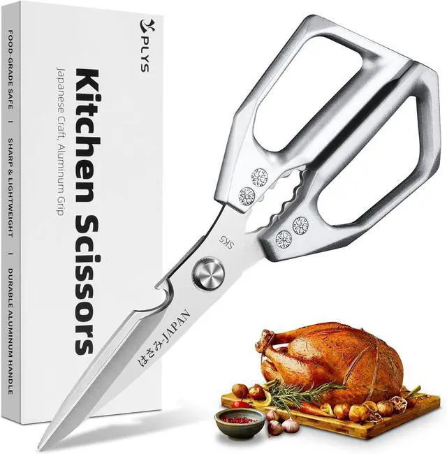 Main image of Plys Poultry Shears, Kitchen Scissors for Food, Japanese All Purpose Heavy Duty for Chicken Wing/Bone, Meat, Quail, Fish, Turkey, Vegetables, Stainless Steel Cooking Aid Scissors, Dishwasher Safe