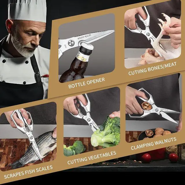 Alt view image 2 of 7 - Plys Poultry Shears, Kitchen Scissors for Food, Japanese All Purpose Heavy Duty for Chicken Wing/Bone, Meat, Quail, Fish, Turkey, Vegetables, Stainless Steel Cooking Aid Scissors, Dishwasher Safe