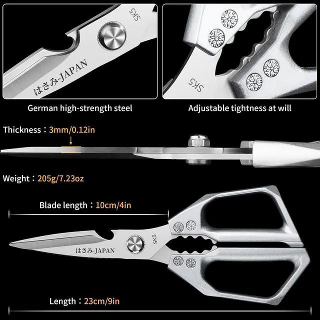 Alt view image 4 of 7 - Plys Poultry Shears, Kitchen Scissors for Food, Japanese All Purpose Heavy Duty for Chicken Wing/Bone, Meat, Quail, Fish, Turkey, Vegetables, Stainless Steel Cooking Aid Scissors, Dishwasher Safe