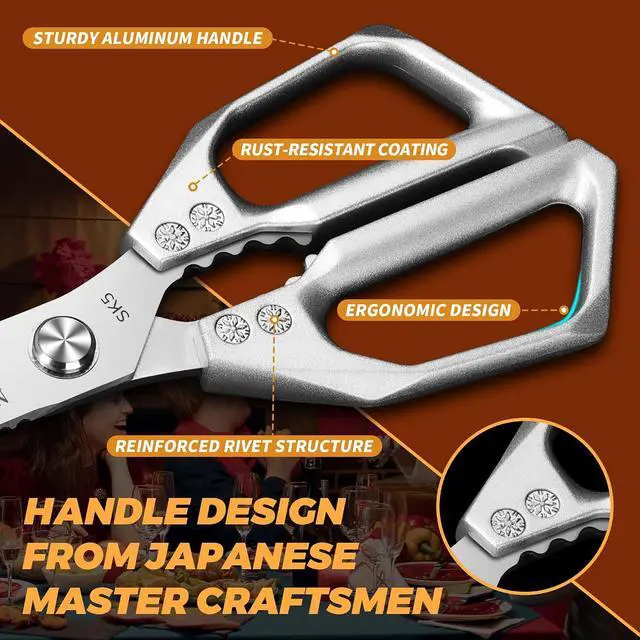 Alt view image 5 of 7 - Plys Poultry Shears, Kitchen Scissors for Food, Japanese All Purpose Heavy Duty for Chicken Wing/Bone, Meat, Quail, Fish, Turkey, Vegetables, Stainless Steel Cooking Aid Scissors, Dishwasher Safe