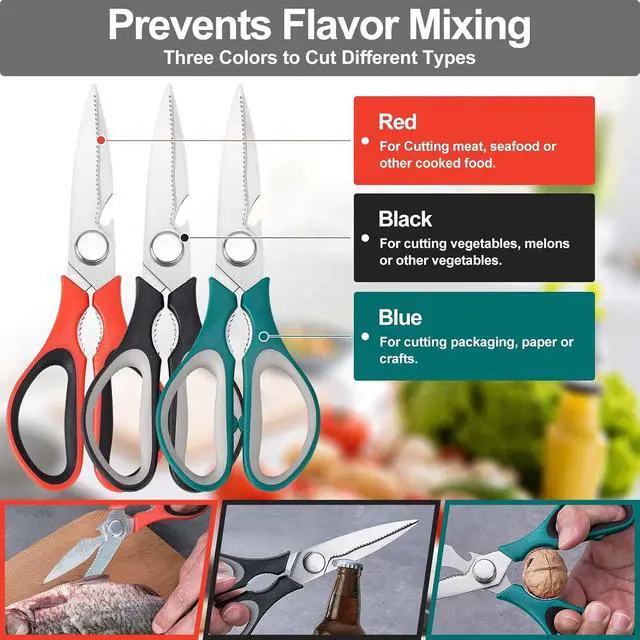 Alt view image 2 of 6 - 3-Pack Kitchen Scissor All Purpose Kitchen Shears Heavy Duty Scissors Stainless Steel Dishwasher Safe Cooking Scissors, Kitchens Utensils removable for Cutting Meat, Chicken,Fish, Vegetable