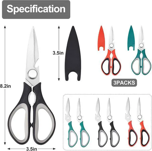 Alt view image 6 of 6 - 3-Pack Kitchen Scissor All Purpose Kitchen Shears Heavy Duty Scissors Stainless Steel Dishwasher Safe Cooking Scissors, Kitchens Utensils removable for Cutting Meat, Chicken,Fish, Vegetable