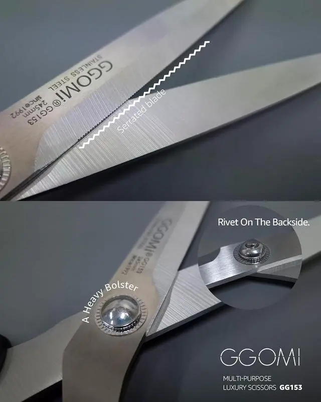 Alt view image 2 of 7 - 2.2T Stainless Blade Kitchen Scissors - 9.6in x 1Pack | Korean Style Sharp Heavy Duty All Purpose Kitchen Shears for Cooking Food | Barbecue Kalbi Rib Meat Cutting Dishwasher Safe (GG153, Black)
