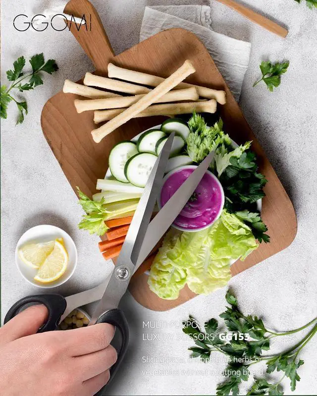 Alt view image 6 of 7 - 2.2T Stainless Blade Kitchen Scissors - 9.6in x 1Pack | Korean Style Sharp Heavy Duty All Purpose Kitchen Shears for Cooking Food | Barbecue Kalbi Rib Meat Cutting Dishwasher Safe (GG153, Black)