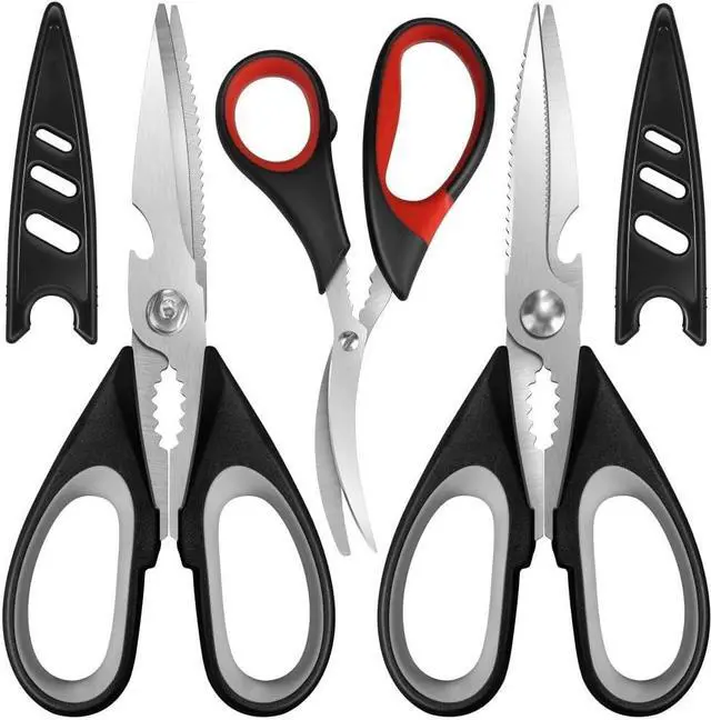 Main image of All Purpose Kitchen Shears with Protective Sheath, Heavy Duty 3 Pack Kitchen Scissors with Serrated Blade, Stainless Steel Cooking Scissors for Poultry, Food, Vegetables