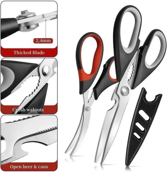 Alt view image 3 of 7 - All Purpose Kitchen Shears with Protective Sheath, Heavy Duty 3 Pack Kitchen Scissors with Serrated Blade, Stainless Steel Cooking Scissors for Poultry, Food, Vegetables
