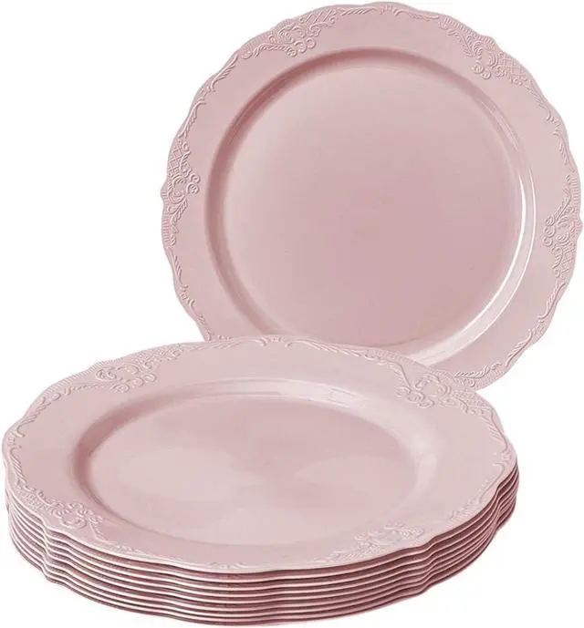 Main image of Silver Spoons Vintage Collection Blush Disposable Plastic Salad Plates - 9" (Pack of 10) - Ideal for Weddings, Parties & Special Occasions