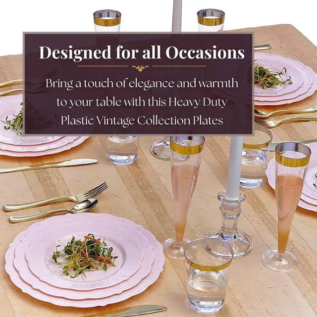Alt view image 2 of 5 - Silver Spoons Vintage Collection Blush Disposable Plastic Salad Plates - 9" (Pack of 10) - Ideal for Weddings, Parties & Special Occasions