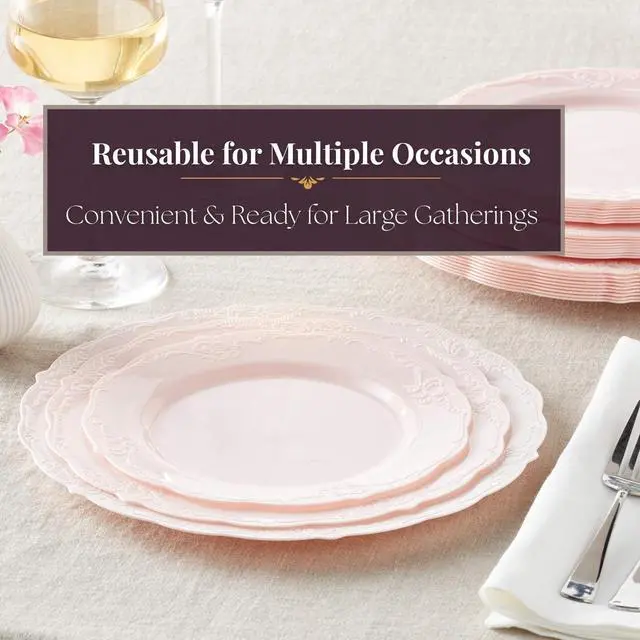 Alt view image 3 of 5 - Silver Spoons Vintage Collection Blush Disposable Plastic Salad Plates - 9" (Pack of 10) - Ideal for Weddings, Parties & Special Occasions
