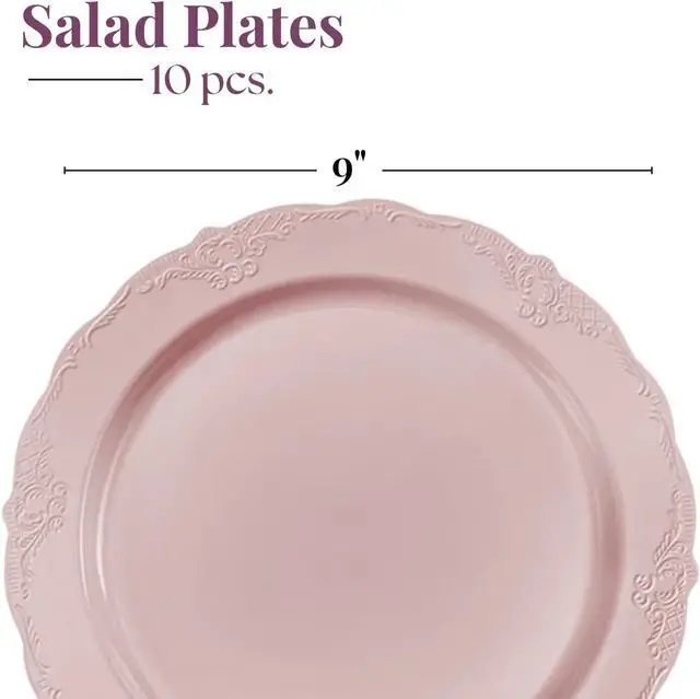 Alt view image 4 of 5 - Silver Spoons Vintage Collection Blush Disposable Plastic Salad Plates - 9" (Pack of 10) - Ideal for Weddings, Parties & Special Occasions