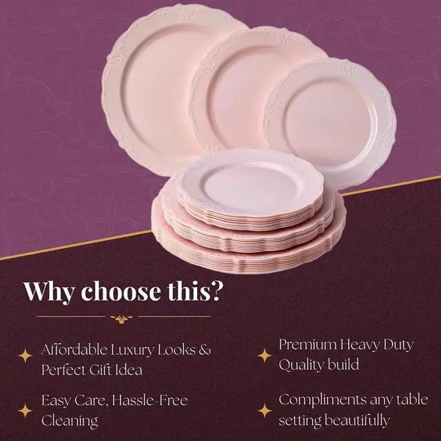 Alt view image 5 of 5 - Silver Spoons Vintage Collection Blush Disposable Plastic Salad Plates - 9" (Pack of 10) - Ideal for Weddings, Parties & Special Occasions