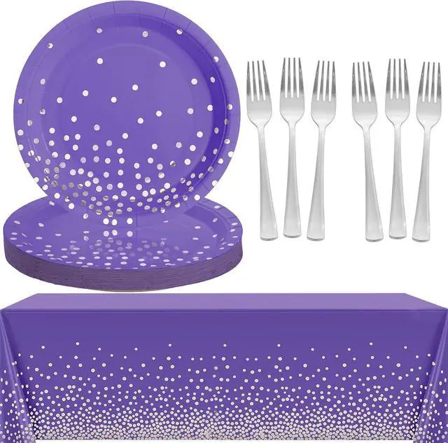 Main image of 71PCS Purple Party Decorations, Birthday Party Supplies Includes 35 7" Party Plates and Tablecloths 54" x 108" for Purple Birthday Decorations
