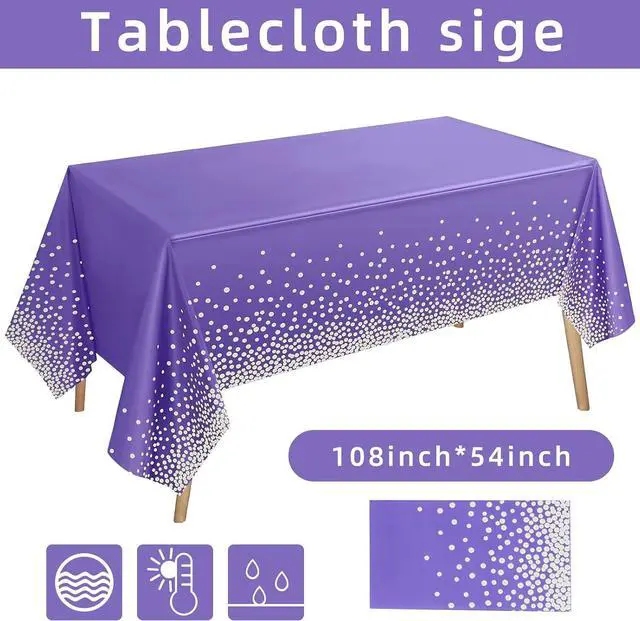 Alt view image 3 of 7 - 71PCS Purple Party Decorations, Birthday Party Supplies Includes 35 7" Party Plates and Tablecloths 54" x 108" for Purple Birthday Decorations