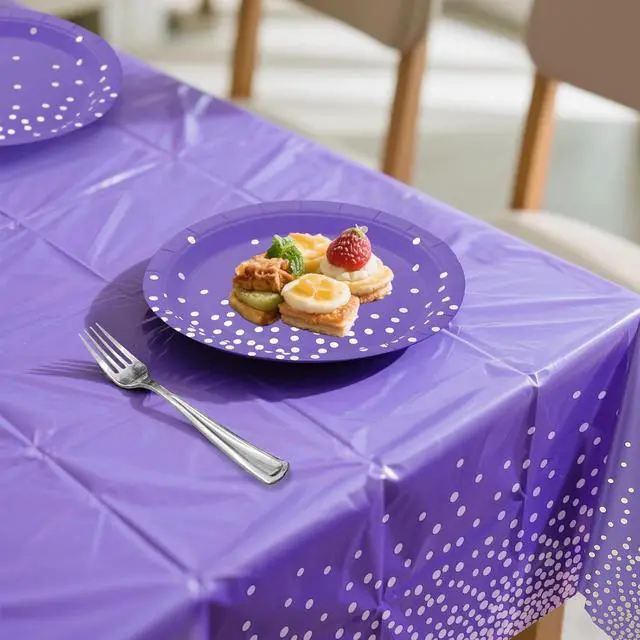 Alt view image 5 of 7 - 71PCS Purple Party Decorations, Birthday Party Supplies Includes 35 7" Party Plates and Tablecloths 54" x 108" for Purple Birthday Decorations