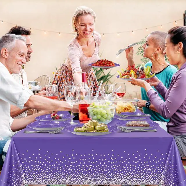 Alt view image 2 of 7 - 71PCS Purple Party Decorations, Birthday Party Supplies Includes 35 7" Party Plates and Tablecloths 54" x 108" for Purple Birthday Decorations