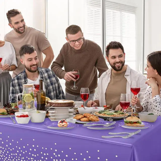 Alt view image 7 of 7 - 71PCS Purple Party Decorations, Birthday Party Supplies Includes 35 7" Party Plates and Tablecloths 54" x 108" for Purple Birthday Decorations