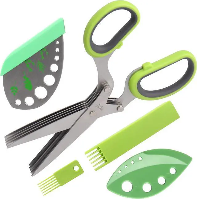 Main image of LUVCOSY Herb Scissors, Premium Stainless Steel 5 Blade Kitchen Salad Scissors Dishwasher Safe, Sharp and Convenient 5 Blade with Safety Cover, Herb Stripping Tool and Cleaning Comb