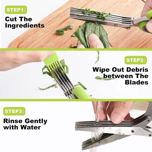 Alt view image 2 of 7 - LUVCOSY Herb Scissors, Premium Stainless Steel 5 Blade Kitchen Salad Scissors Dishwasher Safe, Sharp and Convenient 5 Blade with Safety Cover, Herb Stripping Tool and Cleaning Comb
