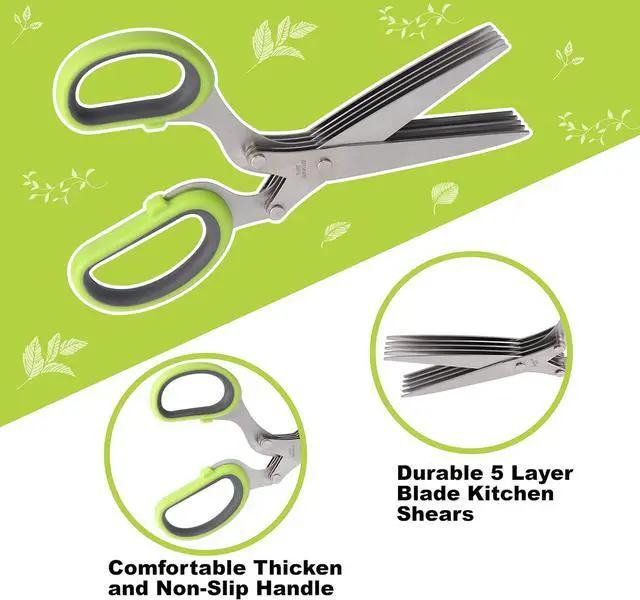 Alt view image 3 of 7 - LUVCOSY Herb Scissors, Premium Stainless Steel 5 Blade Kitchen Salad Scissors Dishwasher Safe, Sharp and Convenient 5 Blade with Safety Cover, Herb Stripping Tool and Cleaning Comb