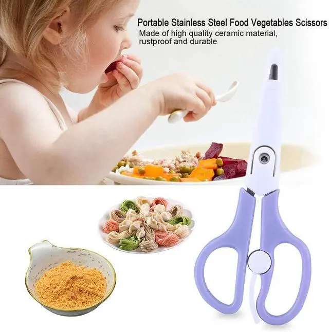 Alt view image 2 of 6 - Food Shears Stainless Steel Baby Scissors Food Scissor with Plastic Cover for Toddlers, Preschool Training Kids Scissors()