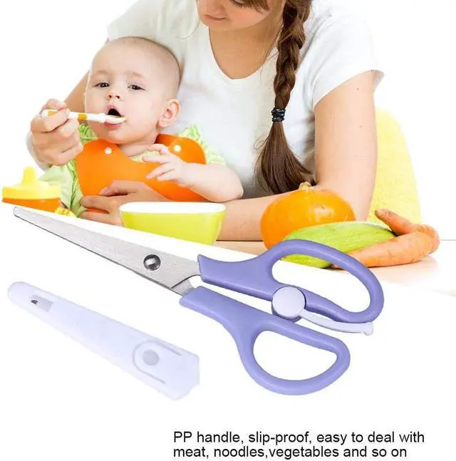 Alt view image 3 of 6 - Food Shears Stainless Steel Baby Scissors Food Scissor with Plastic Cover for Toddlers, Preschool Training Kids Scissors()