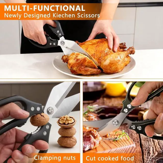 Alt view image 3 of 7 - 2-Piece Kitchen Scissors Heavy Duty, Stainless Steel Kitchen Shears | Sharp Utility Scissors for Cutting Chicken, Meat, Fish, Vegetables and Poultry, Home kitchen Utensils Gadgets