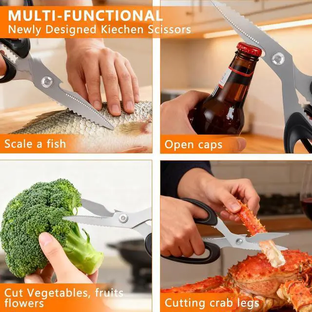 Alt view image 4 of 7 - 2-Piece Kitchen Scissors Heavy Duty, Stainless Steel Kitchen Shears | Sharp Utility Scissors for Cutting Chicken, Meat, Fish, Vegetables and Poultry, Home kitchen Utensils Gadgets
