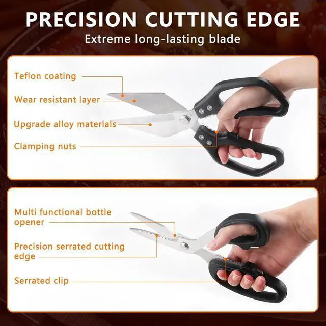 Alt view image 5 of 7 - 2-Piece Kitchen Scissors Heavy Duty, Stainless Steel Kitchen Shears | Sharp Utility Scissors for Cutting Chicken, Meat, Fish, Vegetables and Poultry, Home kitchen Utensils Gadgets
