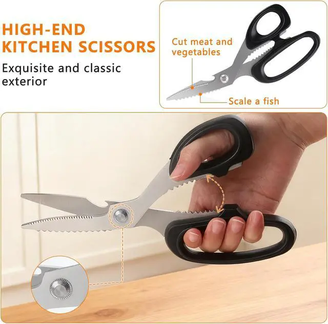 Alt view image 6 of 7 - 2-Piece Kitchen Scissors Heavy Duty, Stainless Steel Kitchen Shears | Sharp Utility Scissors for Cutting Chicken, Meat, Fish, Vegetables and Poultry, Home kitchen Utensils Gadgets