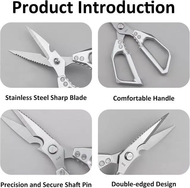 Alt view image 3 of 5 - Stainless Steel Kitchen Shears, Multi-Purpose Sharp Cooking Scissors, Dishwasher Safe & Rust-Resistant, Ideal for Cutting Turkey, Bones, Scaling Fish, Opening Beer Bottles and Cracking Walnuts