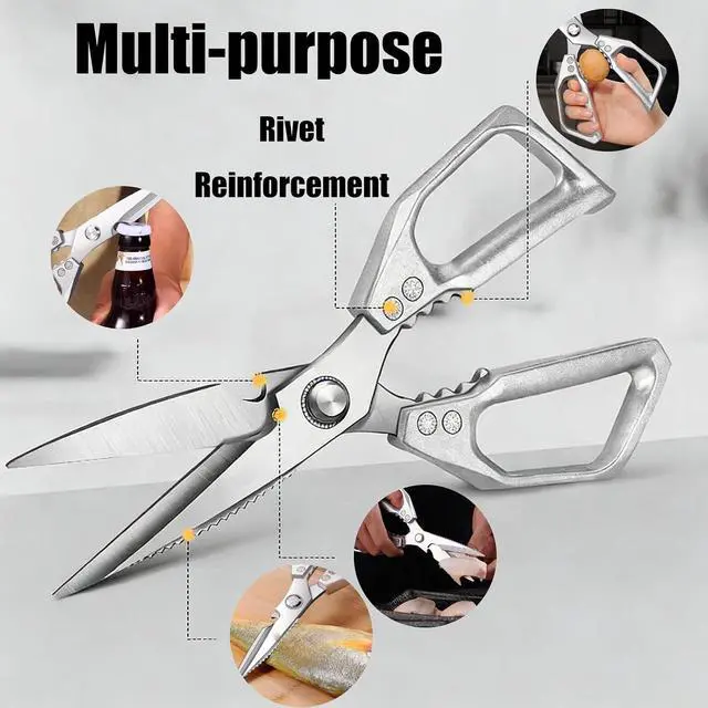 Alt view image 5 of 5 - Stainless Steel Kitchen Shears, Multi-Purpose Sharp Cooking Scissors, Dishwasher Safe & Rust-Resistant, Ideal for Cutting Turkey, Bones, Scaling Fish, Opening Beer Bottles and Cracking Walnuts