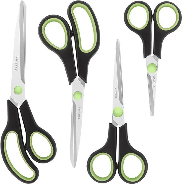 Main image of Scissors, Stainless Steel Blades Soft Grip for Home, School, Office. Black and Green, 4