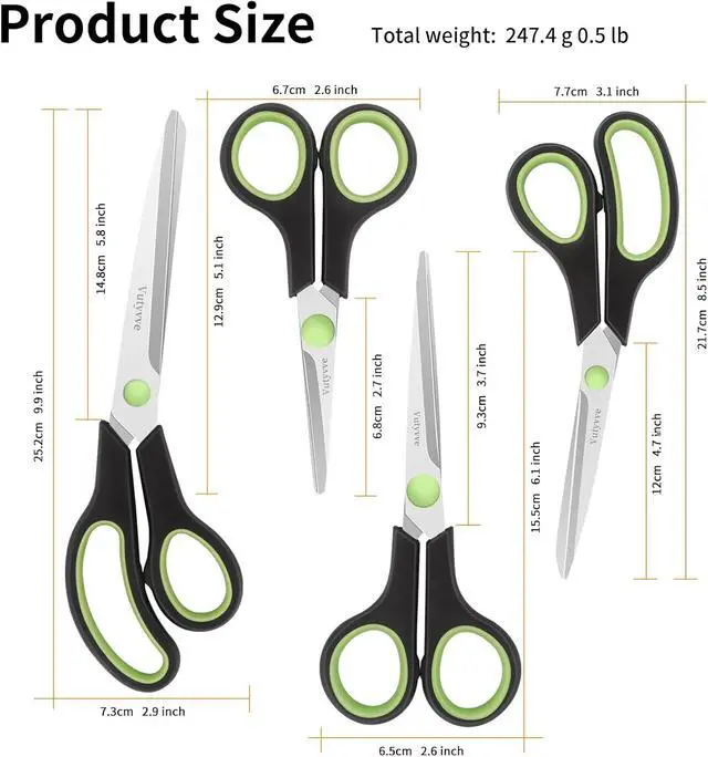 Alt view image 4 of 7 - Scissors, Stainless Steel Blades Soft Grip for Home, School, Office. Black and Green, 4